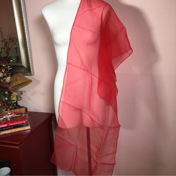 Vintage 40 50 Retro Sheer Red Oversized Long Scarf Wrap Minimalist Evening - Picture 5 of 15